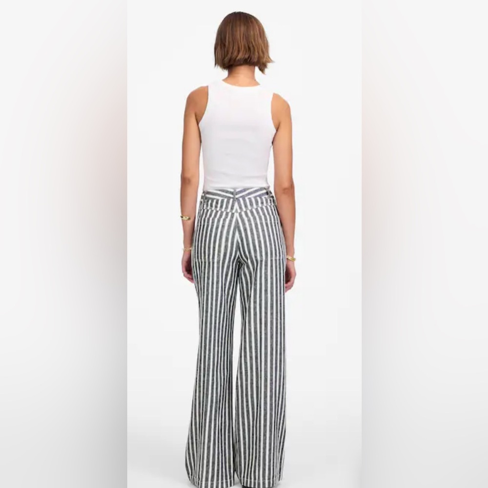 NWT Madewell Navy/White Striped Zoe Relaxed Wide Pants Sz 2 - Picture 3 of 5